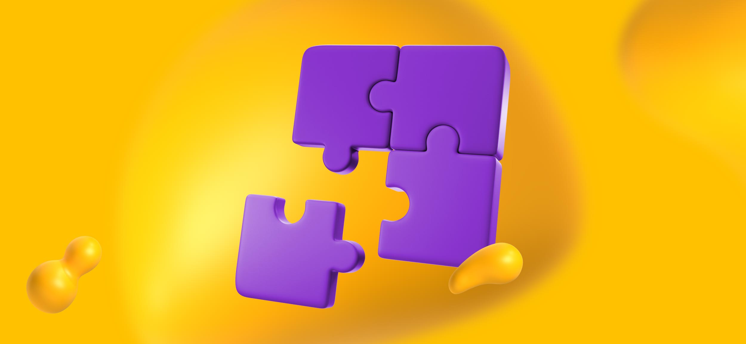 Three connected pieces of a puzzle with a fourth about to join, for "collaboration shortcuts."