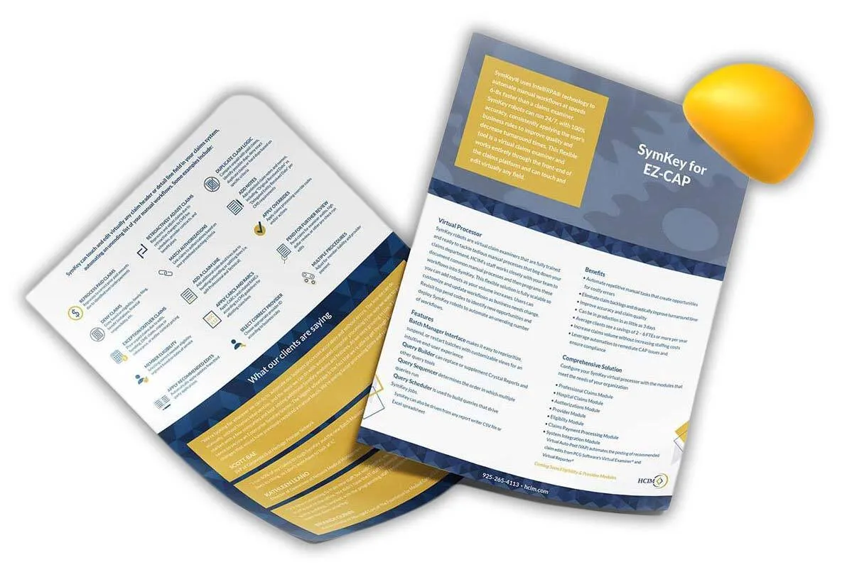 Fact sheets for HCIM, a Designity client and featured case study.
