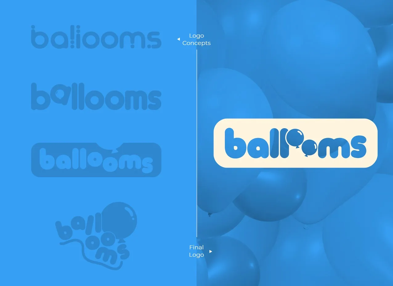 Ballooms Logo & Branding by Designity with look at rebrand logo.