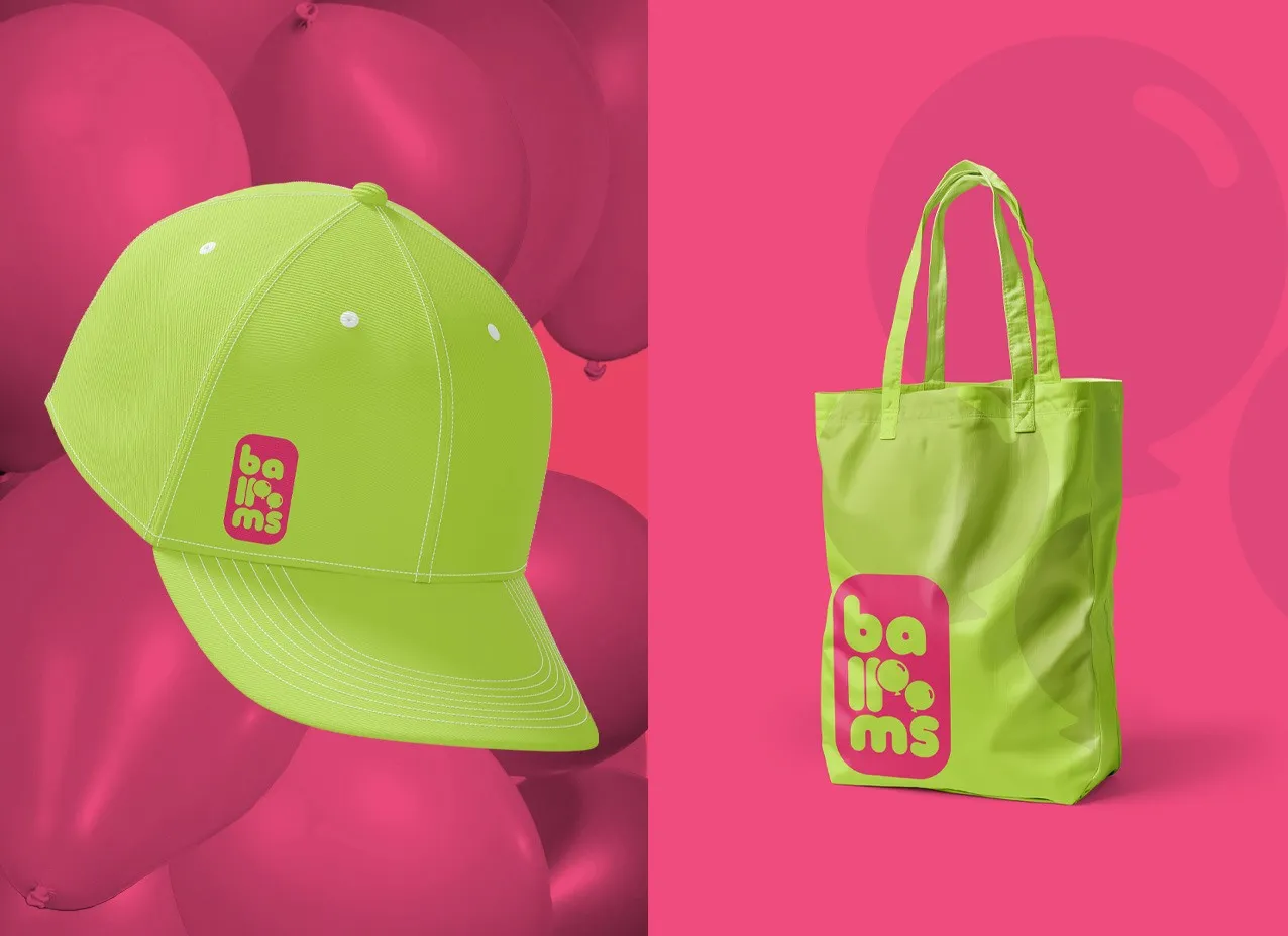 Ballooms Logo & Branding by Designity with rebrand merch.