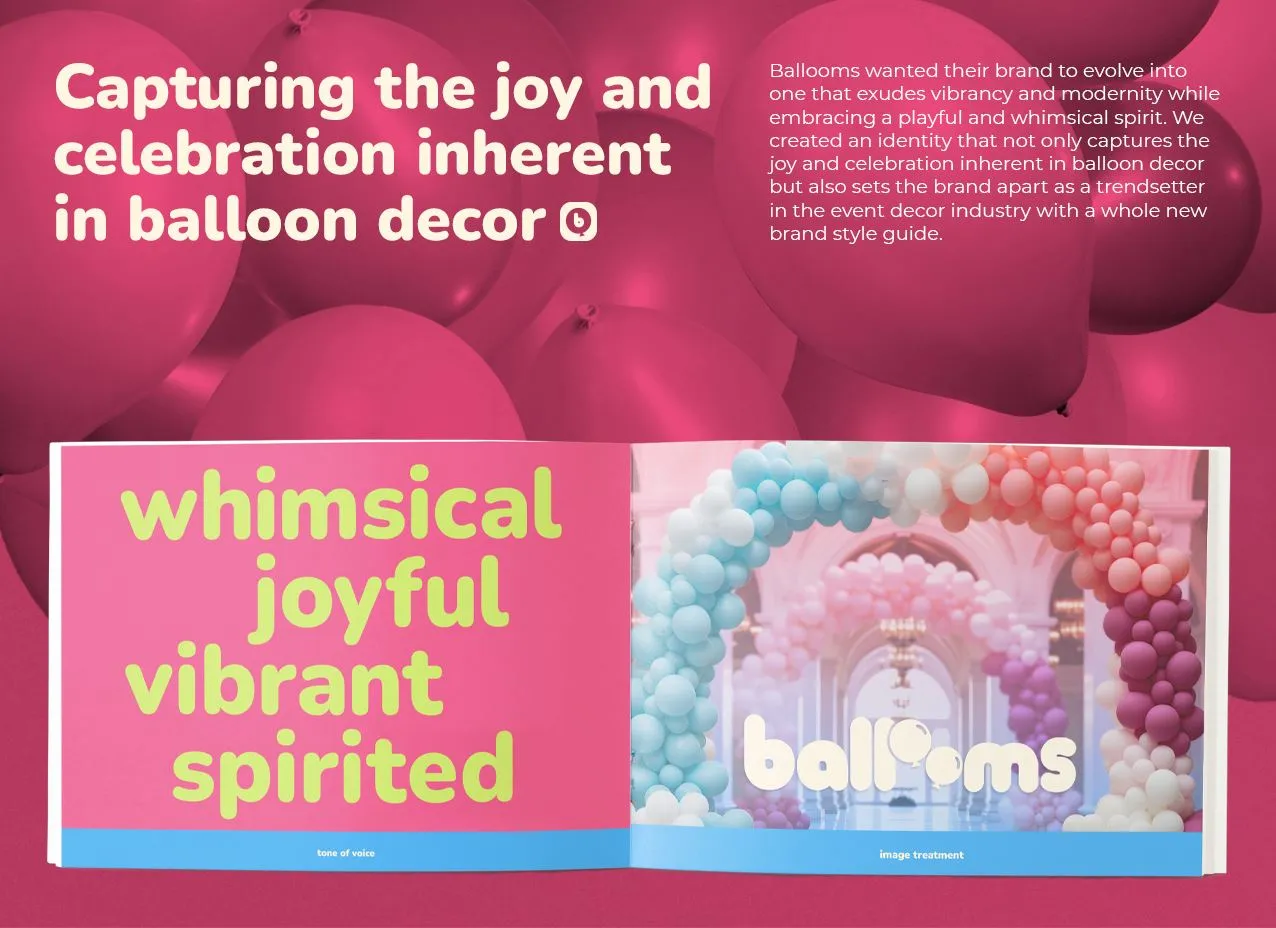 Ballooms Logo & Branding by Designity and overview of the rebrand.