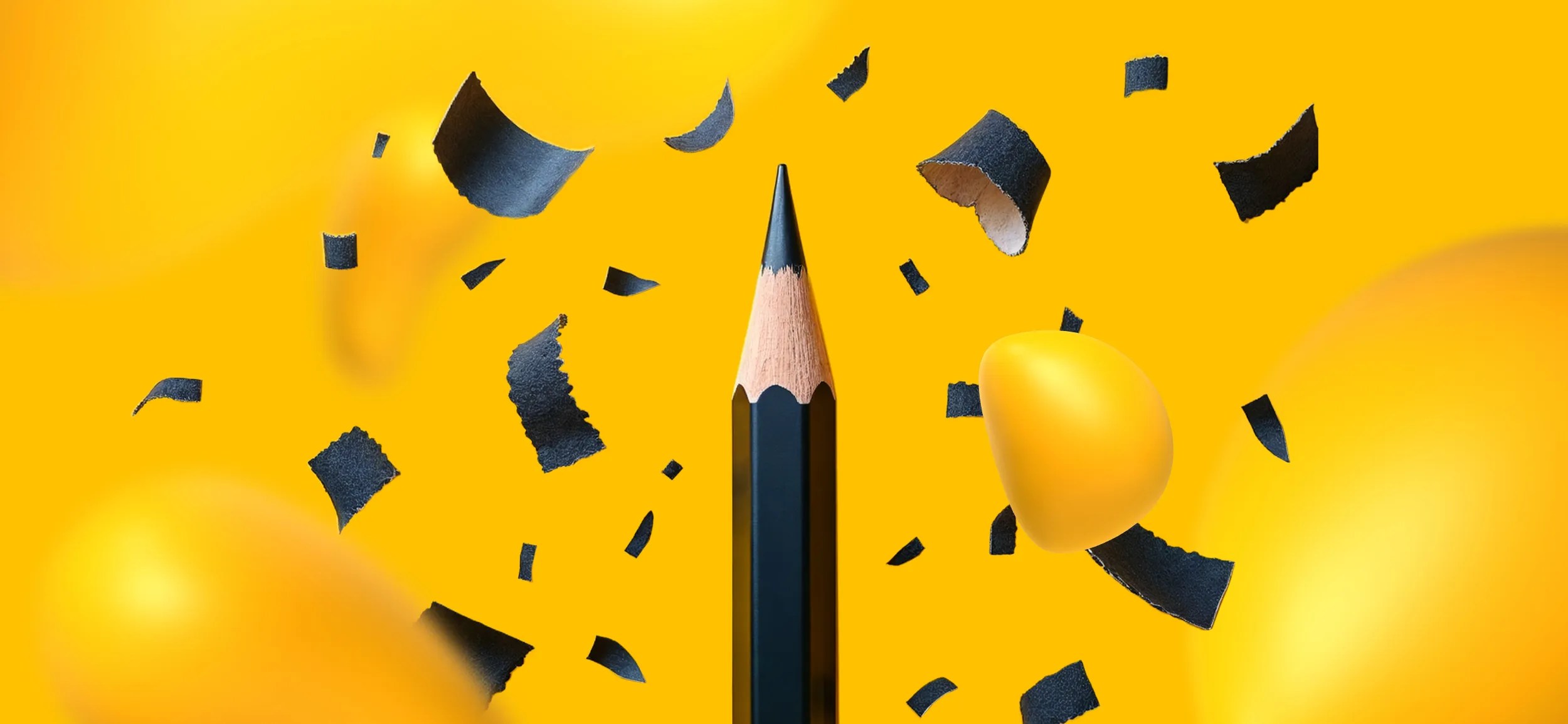 A sharpened pencil with black shavings flying from its tip. An initial consultation is the first step of the pro copywriting process.