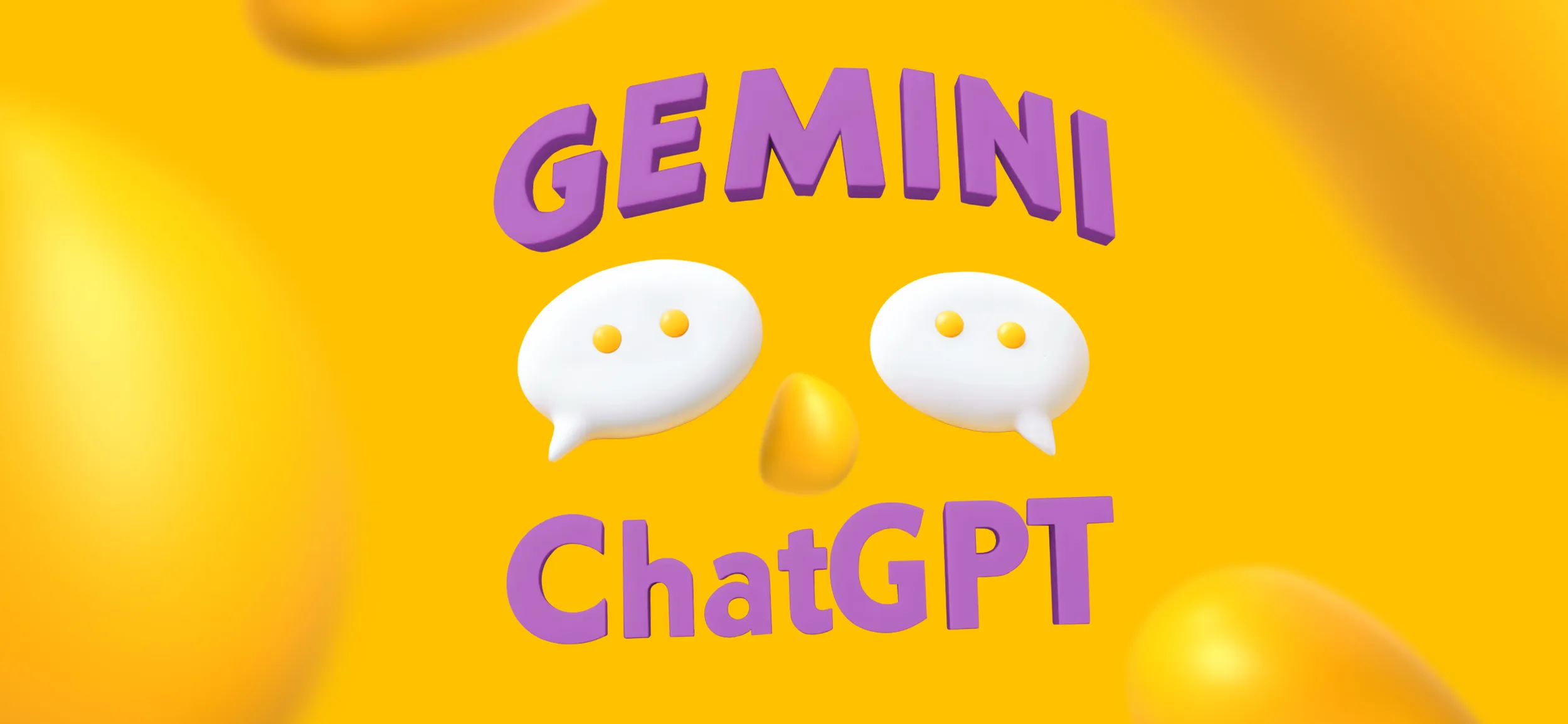 Two text bubbles with Gemini printed above and ChatGPT printed below.
