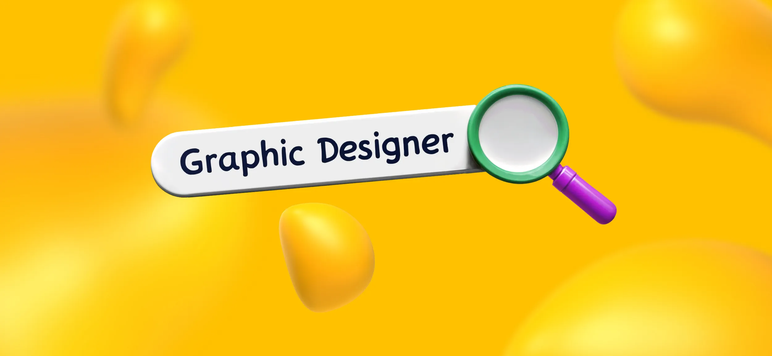 A magnifying glass inspecting a banner that reads "Graphic Designer."