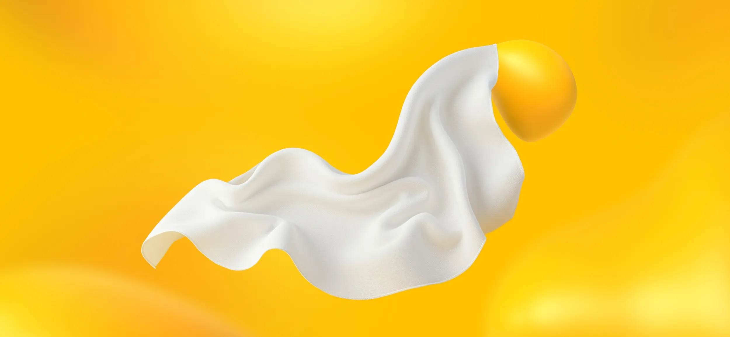 A Designity blob with a clean, white handkerchief trailing from its top, for clean and minimalist aesthetics.