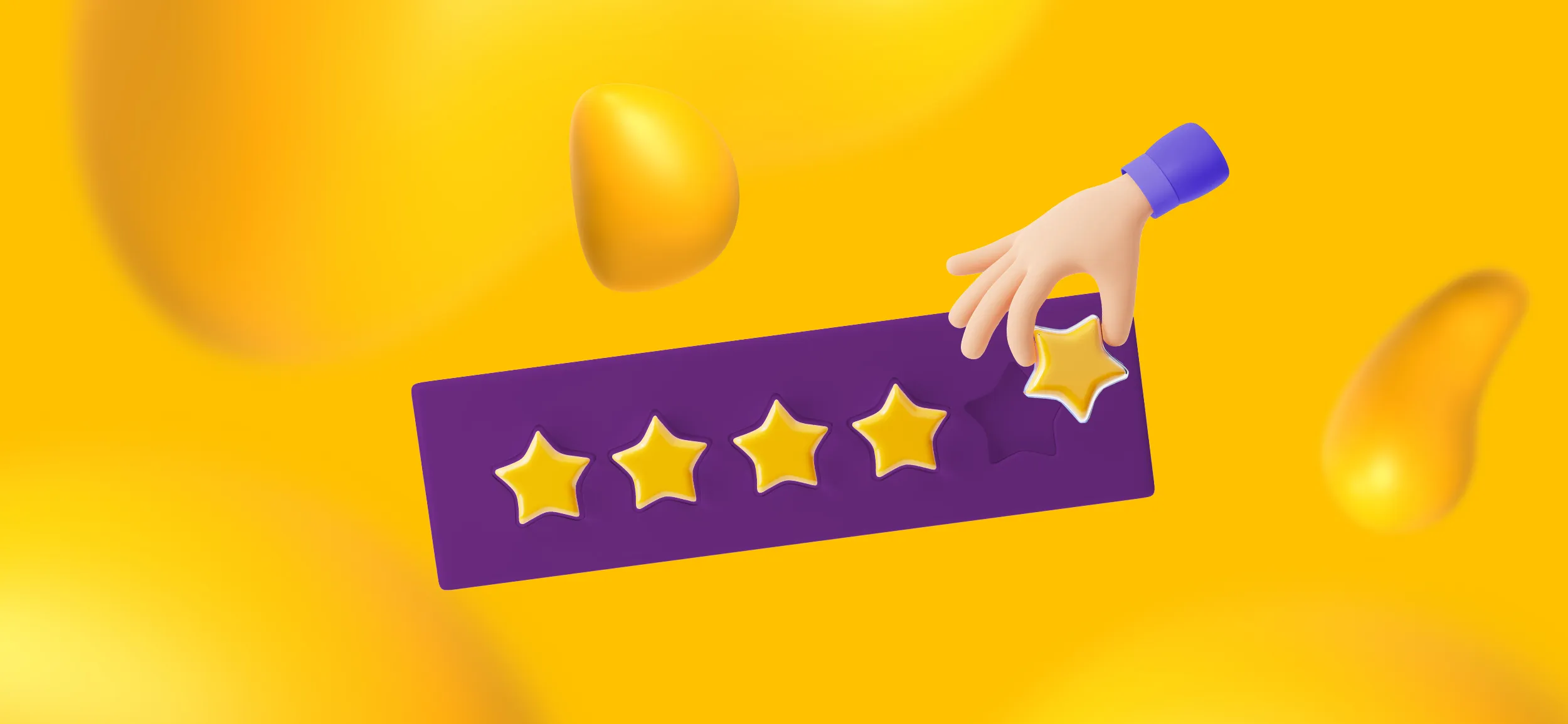 A hand placing a final star on a 5-star review, for the importance of patient reviews and testimonials in dental marketing.