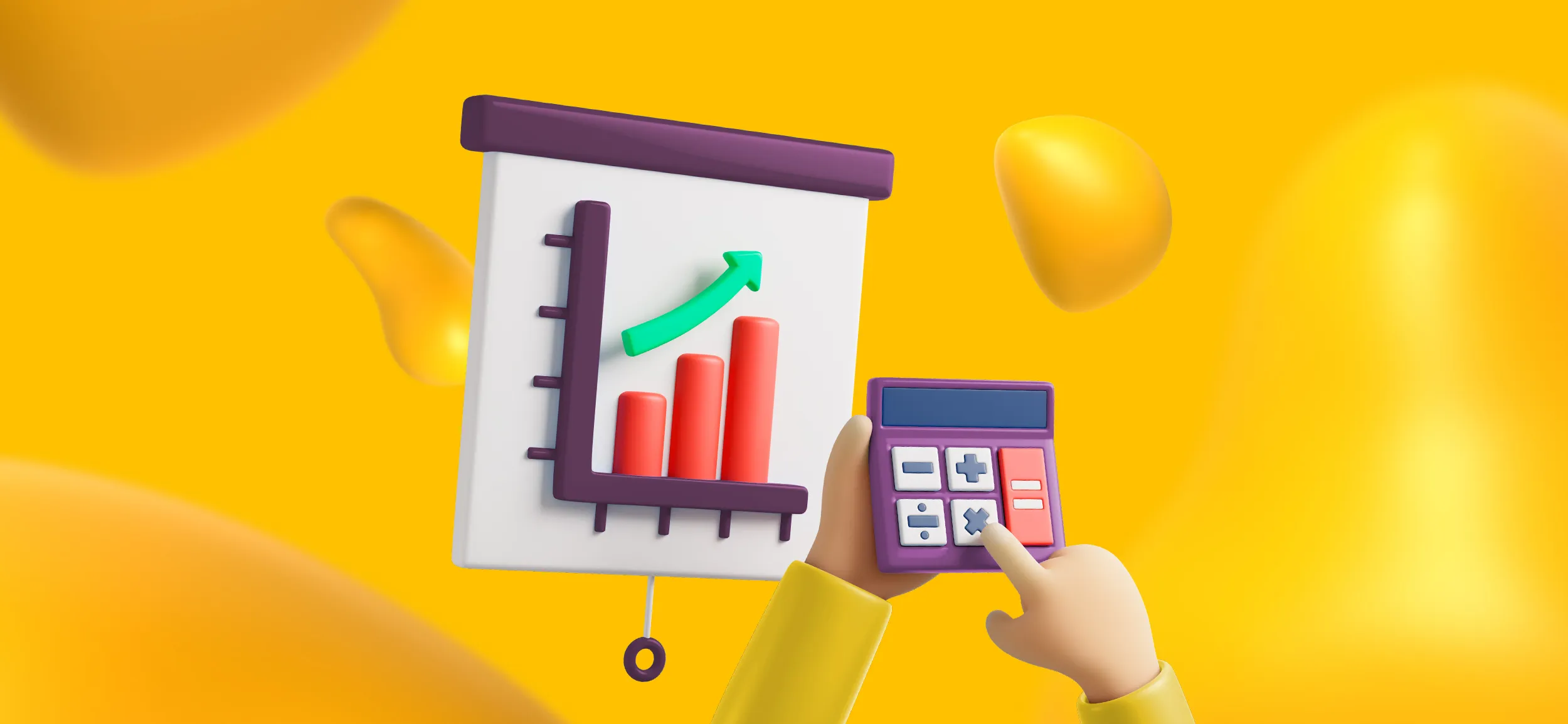 A calculator and a bar chart for "pricing and plans," a category featured in Designity's comparison of Ahrefs and SEMrush.