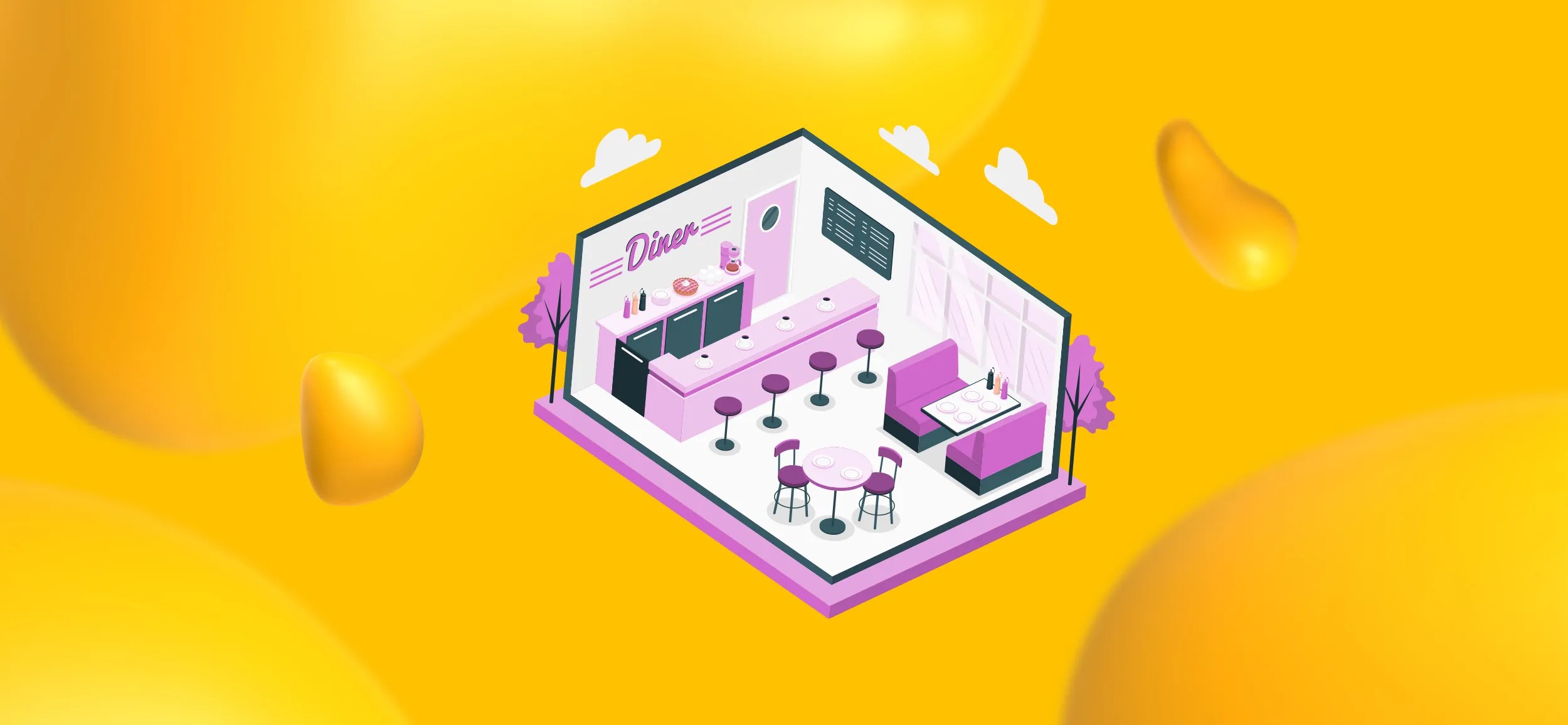 An aerial shot of the inside of a diner, for the foundations of a successful restaurant marketing strategy.