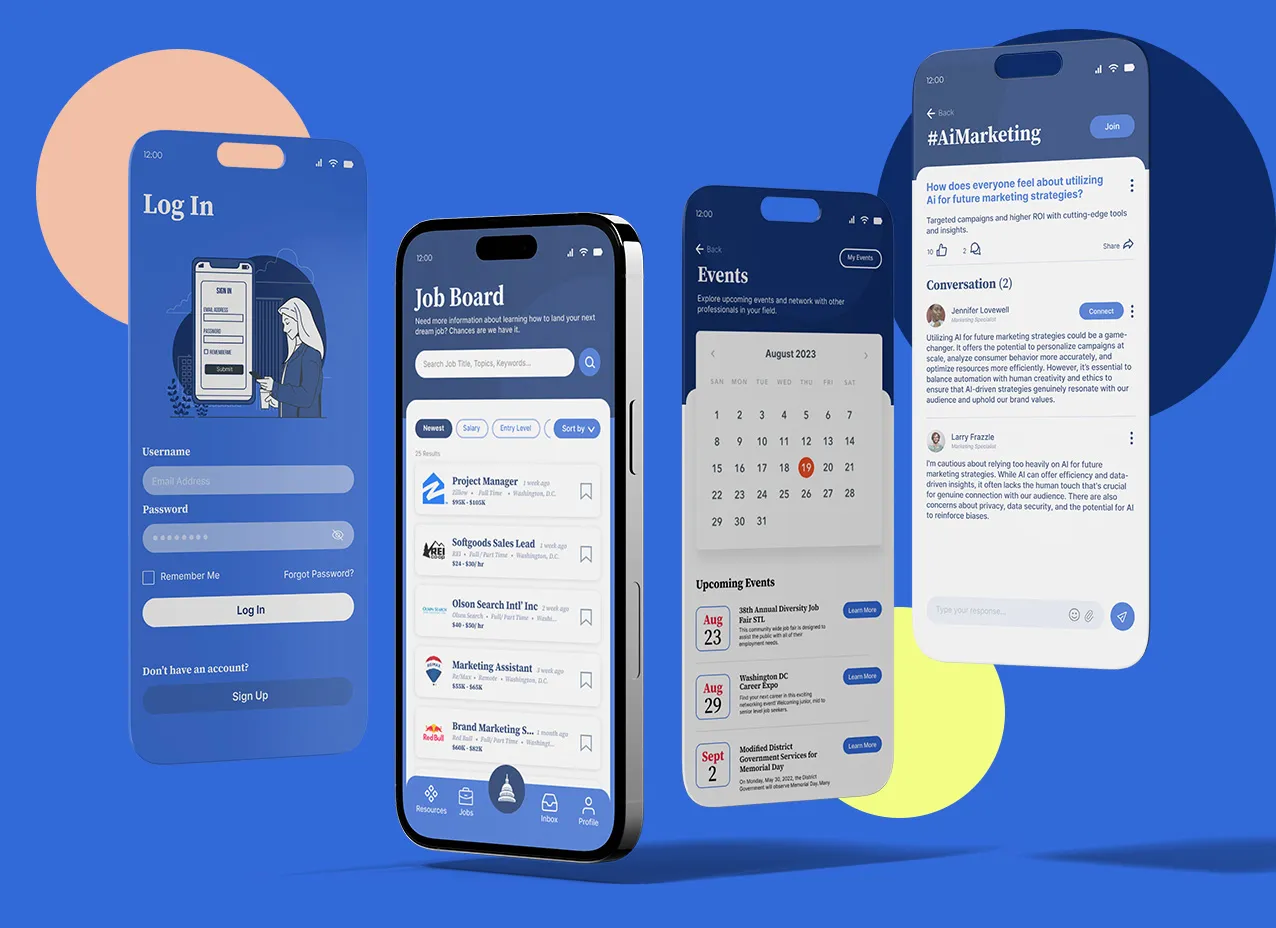 DC Career Connect Mobile App Design by Designity with overview of mobile design