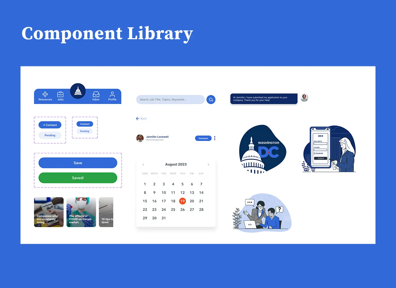 DC Career Connect Mobile App Design by Designity with design elements