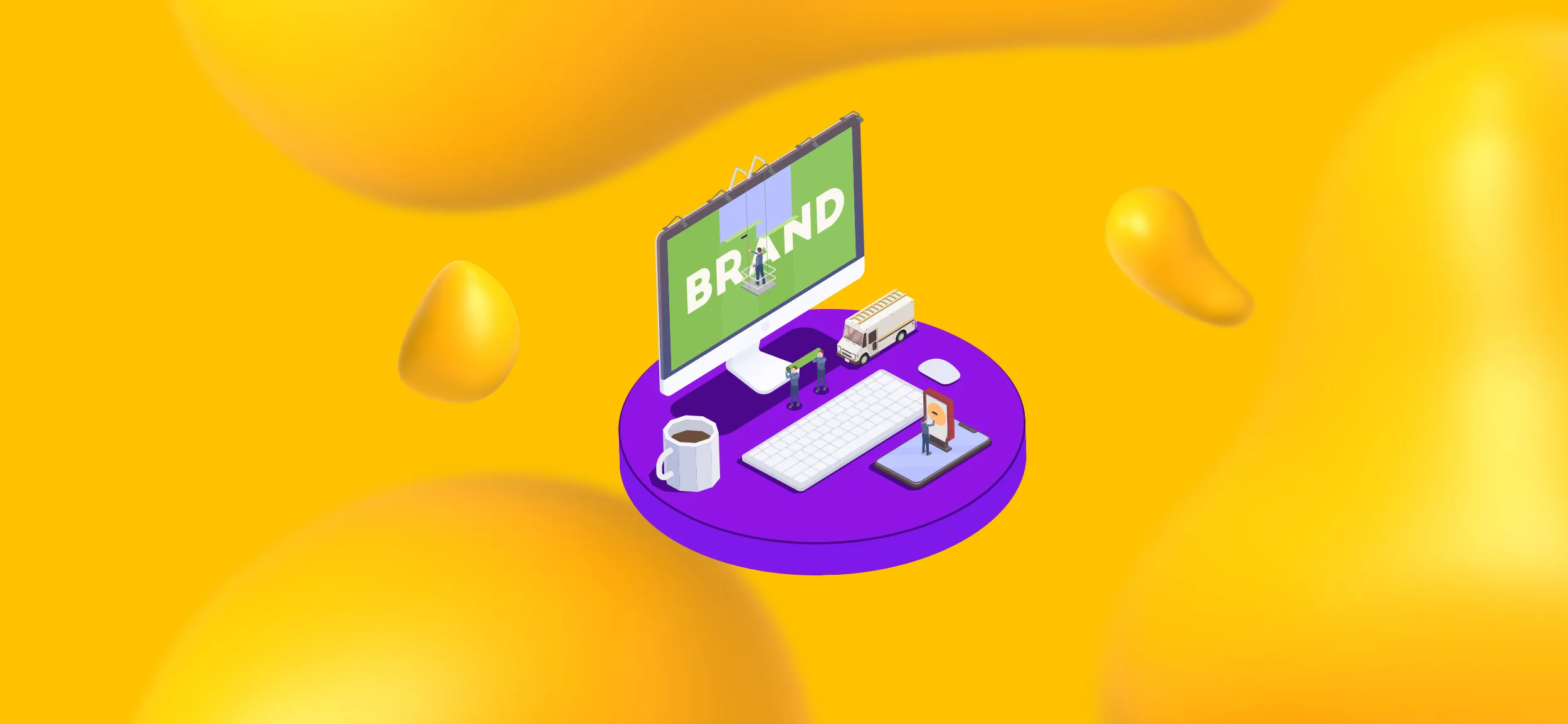 A desktop computer with BRAND written on its screen. Here are the elements that make up great brand identity design.
