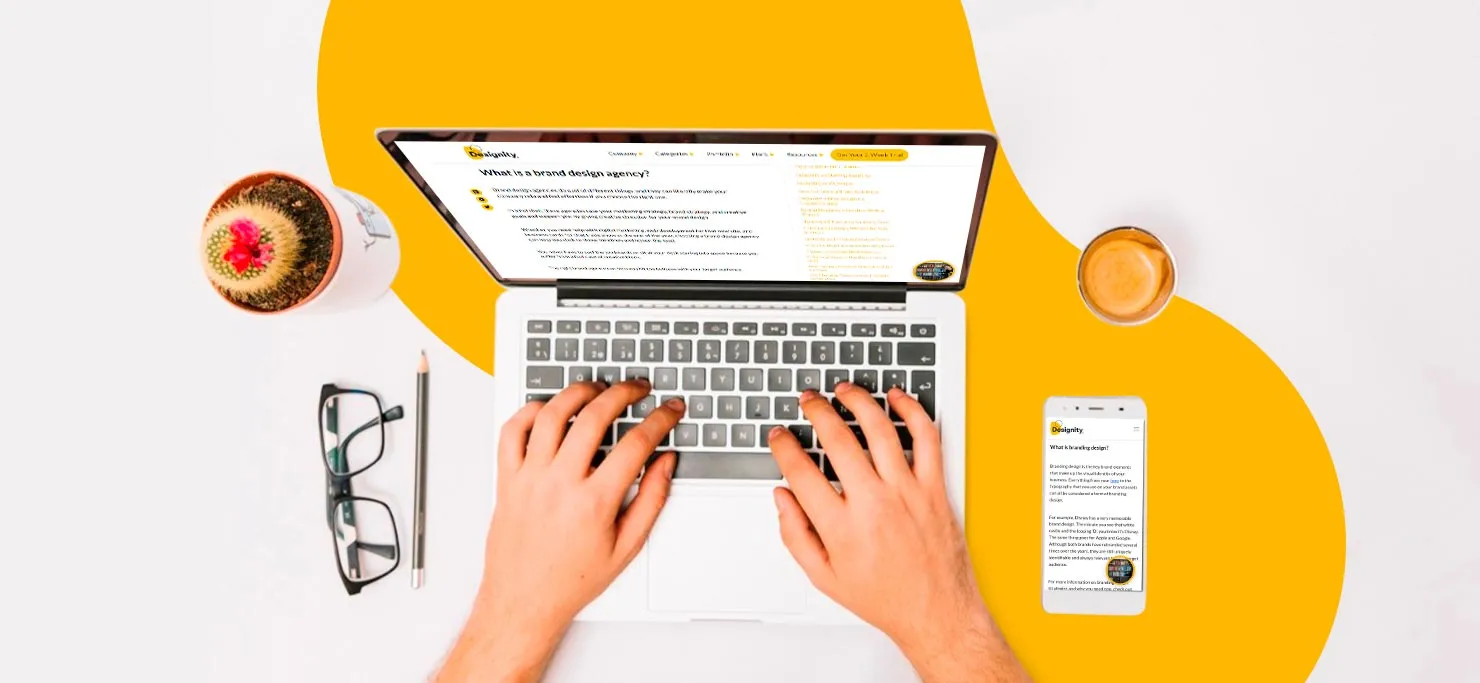 A copywriter busily working on a Designity blog.