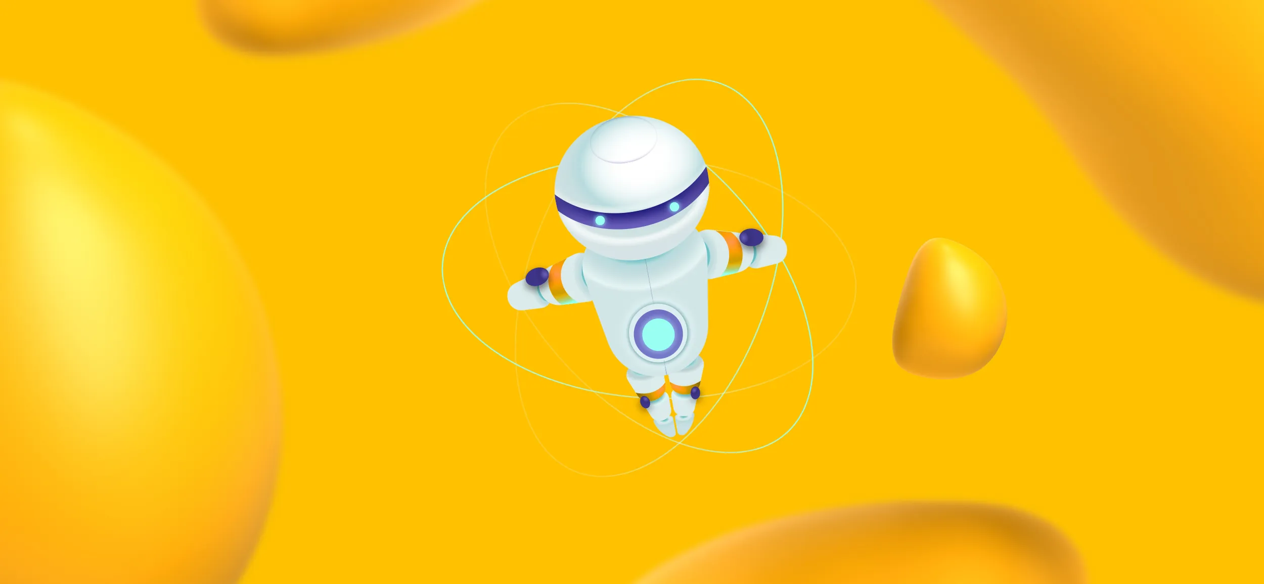 An AI robot flying for "AI-powered personalization," a cybersecurity marketing trend to know for 2025.