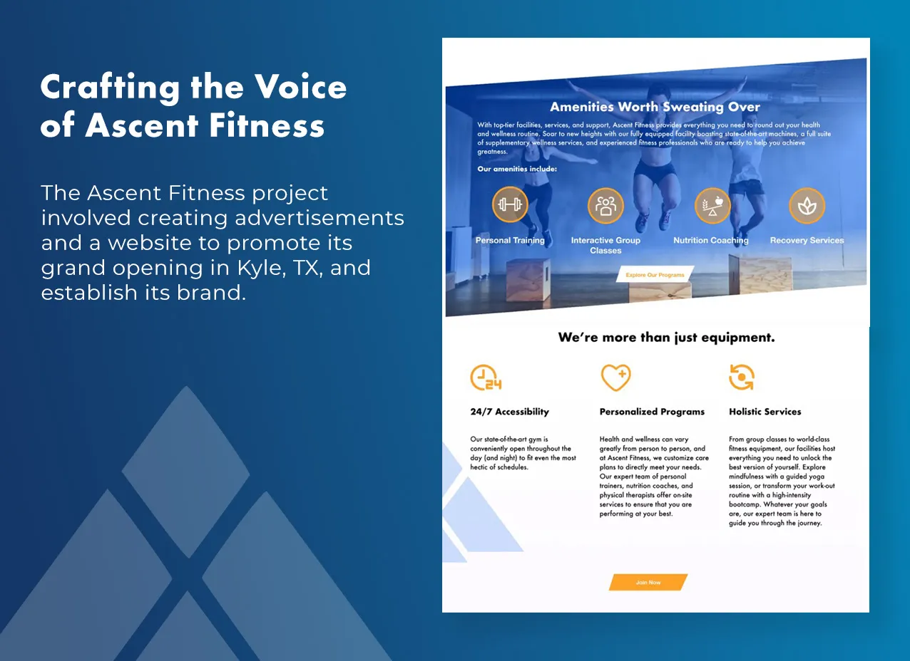 ascent fitness copywriting by designity website copy