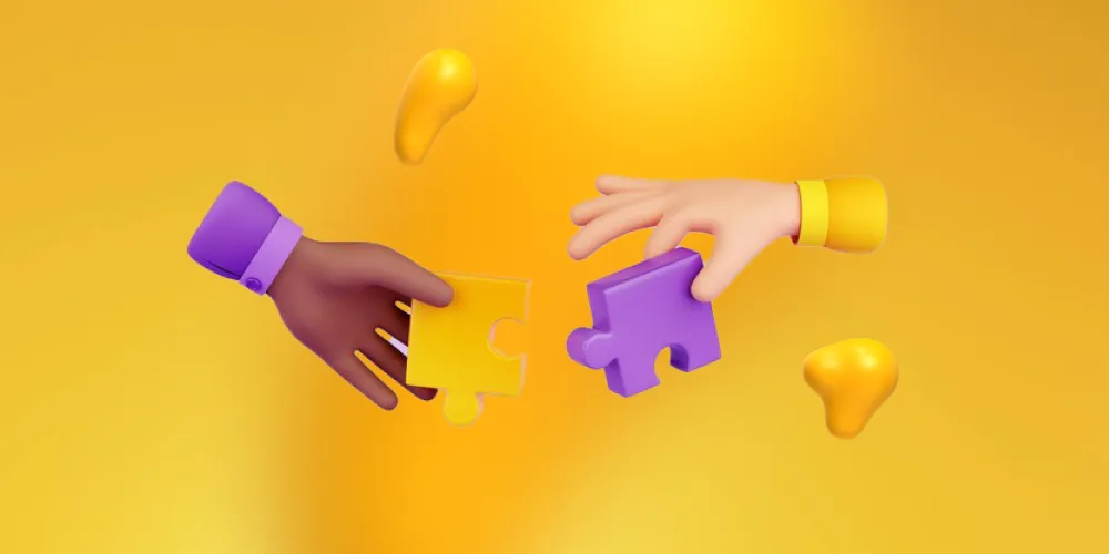 Two hands joining two separate puzzle pieces. How to choose the right white label SEO partner to complete the puzzle.