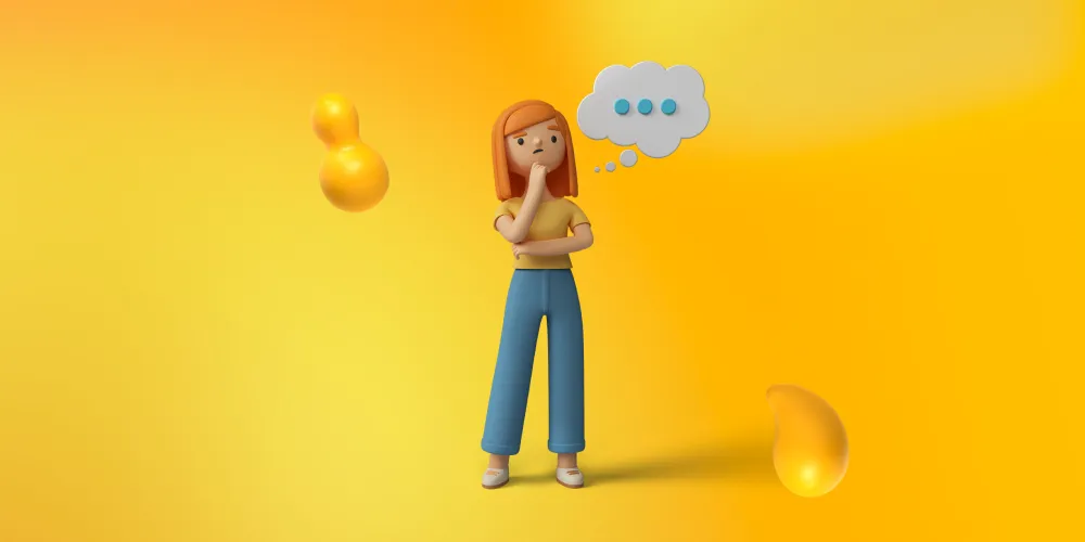 A woman pondering to herself about something. How do you choose the right web design service for you?