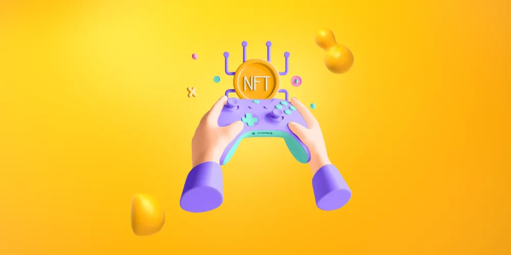 A pair of hands holding a video controller and an NFT coin. Limited edition NFTs drops are a great way to build exclusivity.