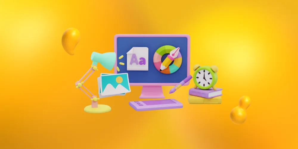 Elements of graphic design, including a computer showing design tools. A strong brand identity is how you build a winning sports brand in 2025.