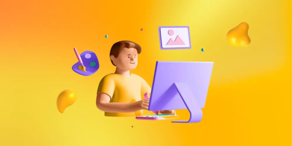 A designer sitting at his workstation. Knowing when to bring in a pro is the 5th step in designing a logo with AI.