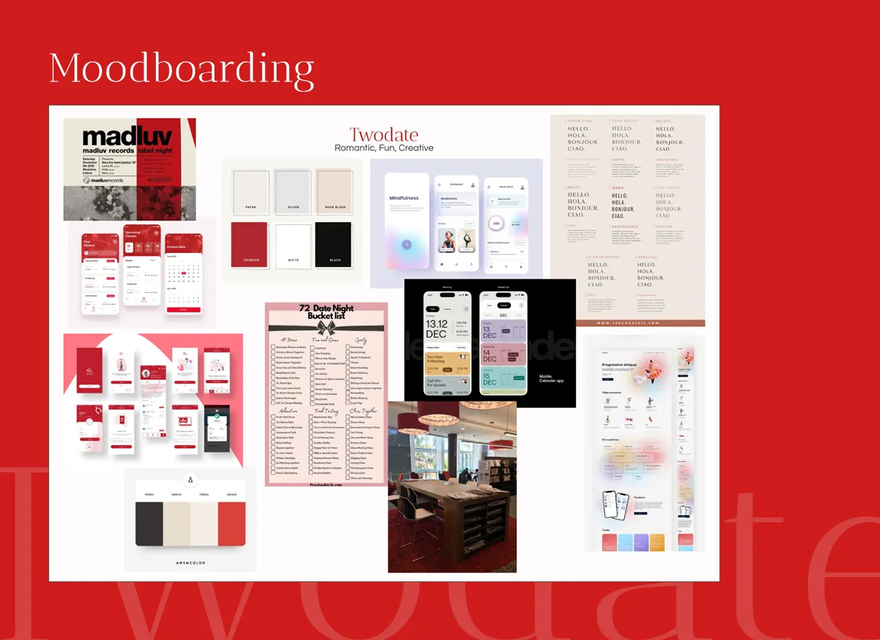 twodate mobile app design and coding by desigity moodboarding