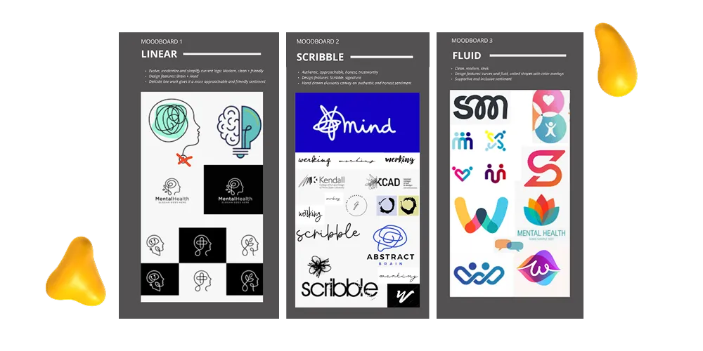 Moodboards featuring three different creative directions for Werking Health's logo design