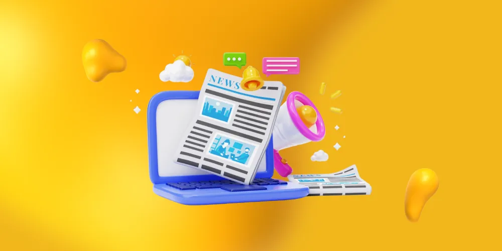 Newletters and notifications popping out of a laptop screen. Email content can drive ROI for finance brands in 2025.