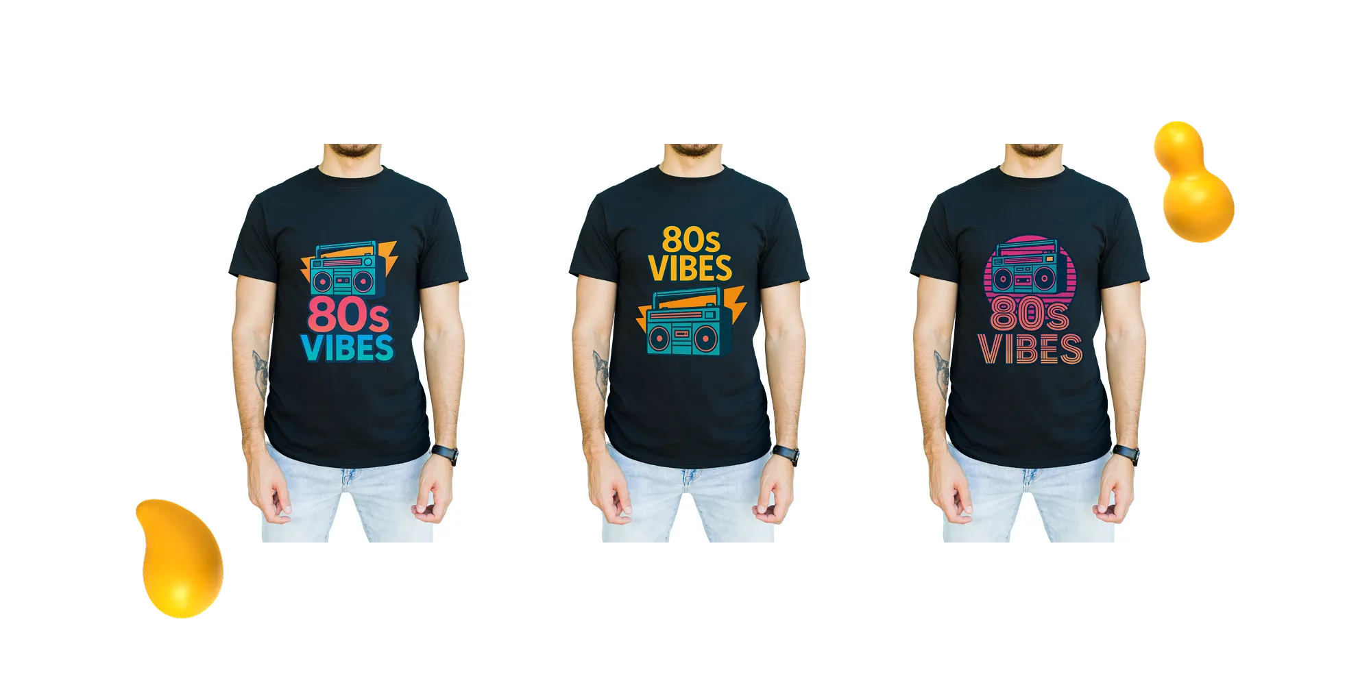 Three options for one T-shirt design concept.