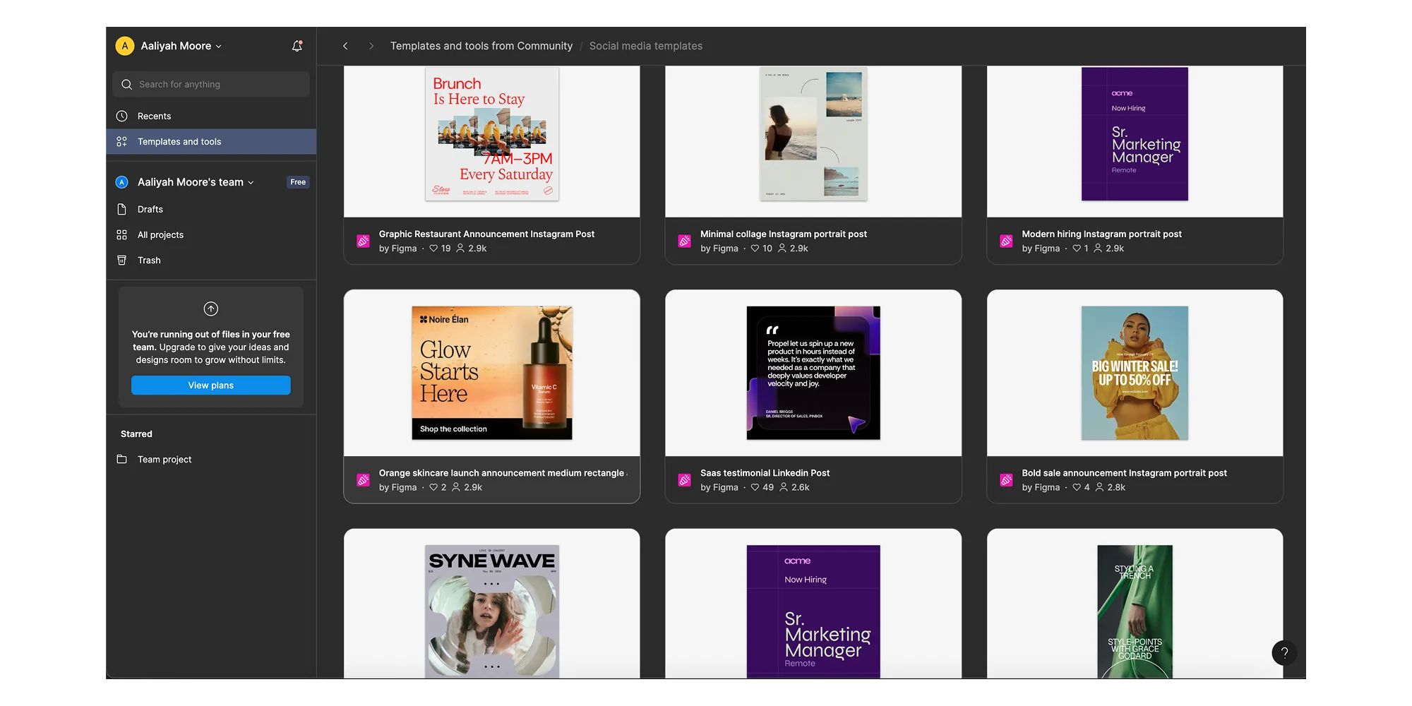 Screenshot featuring Figma templates