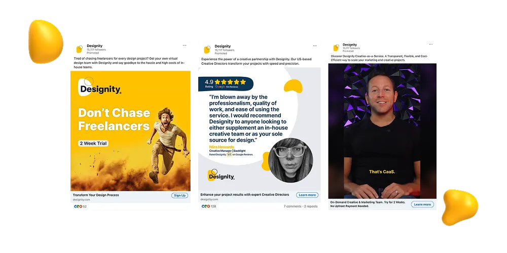 Examples of Designity's paid LinkedIn ads