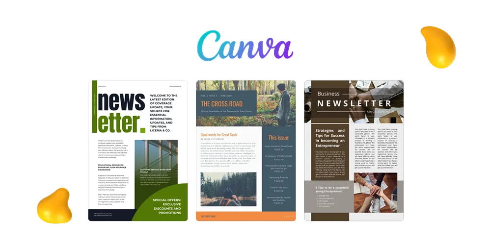 Samples from Canva's selection of free newsletter templates