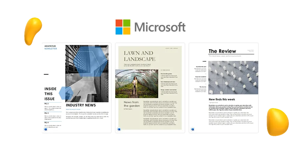 Samples of free Microsoft Create newsletter templates