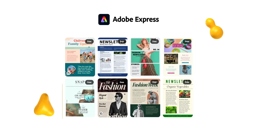Examples of Adobe Express's free newsletter templates