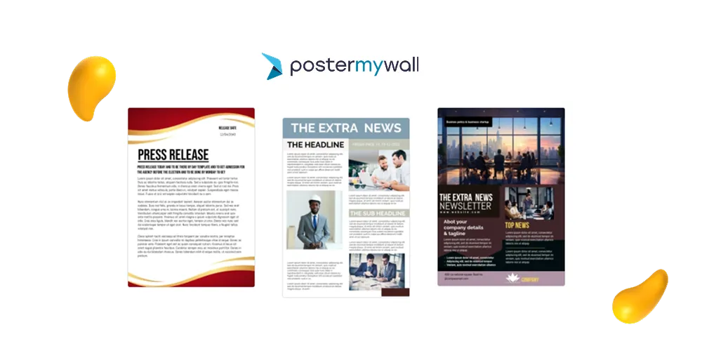 Samples from PosterMyWall's selection of free newsletter templates
