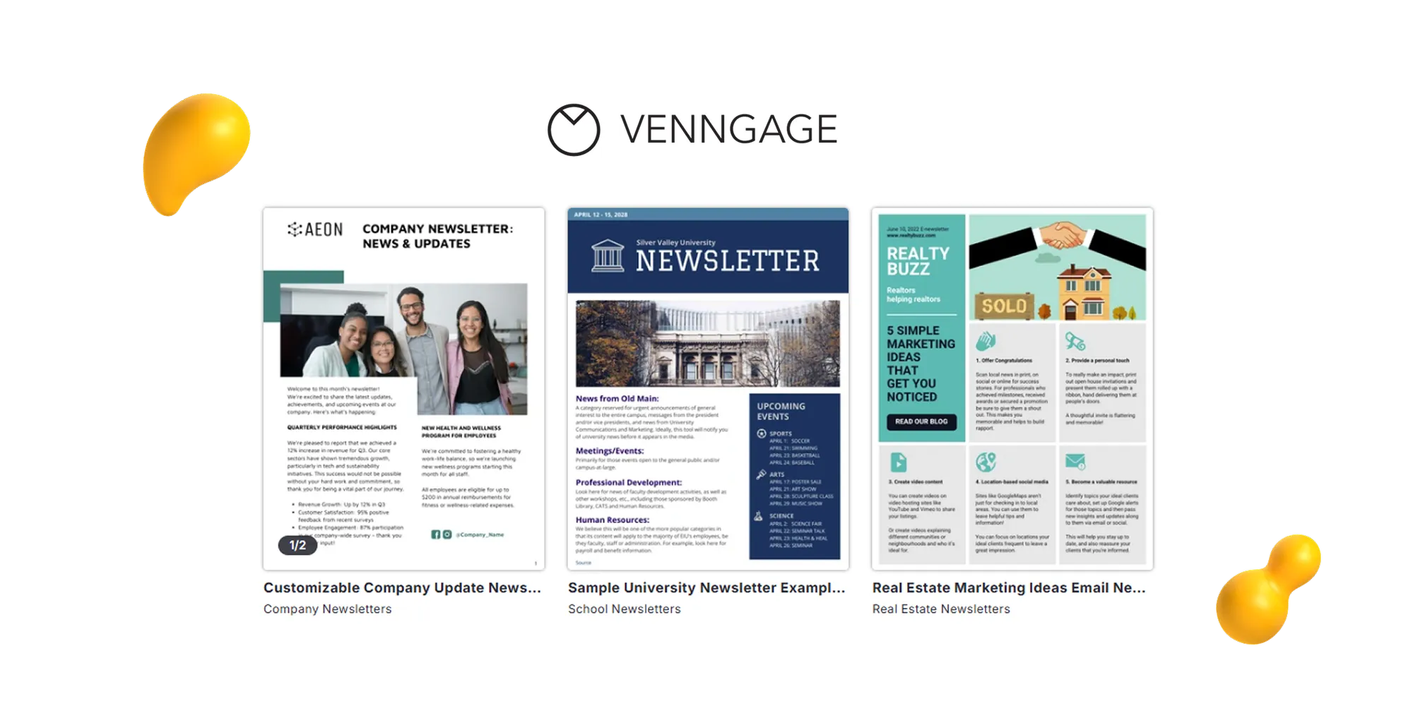 Examples from Venngage's free newsletter template selection