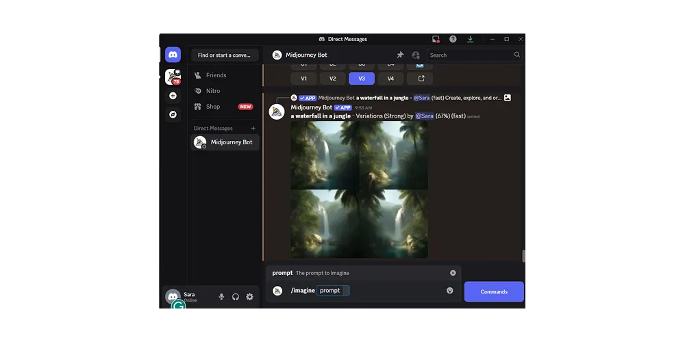 Midjourney's interface within Discord