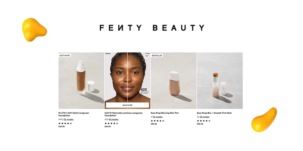 Screenshot of Fenty Beauty product line