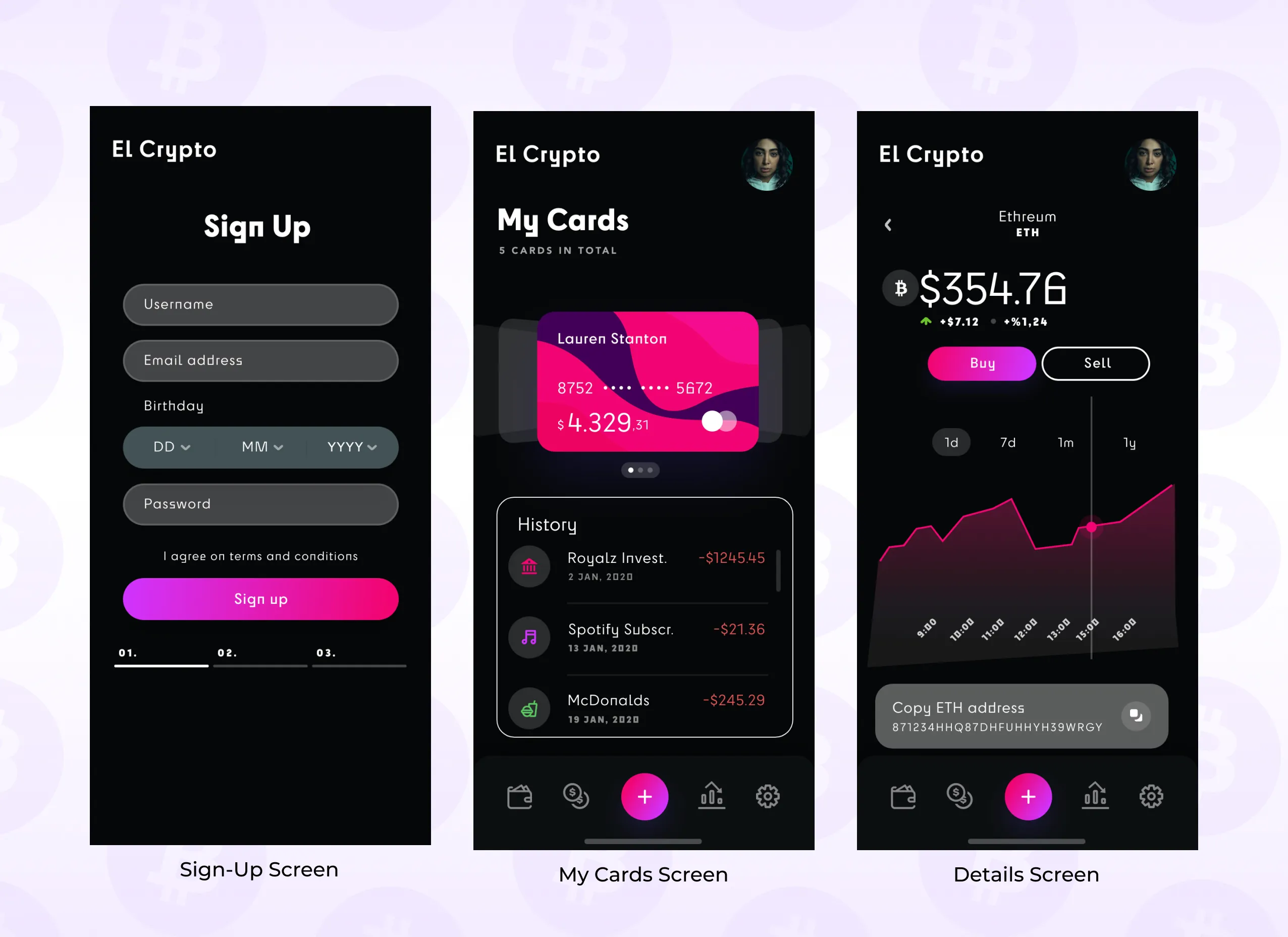 Cryptocurrency Wallet by Designity with hi-fi prototype