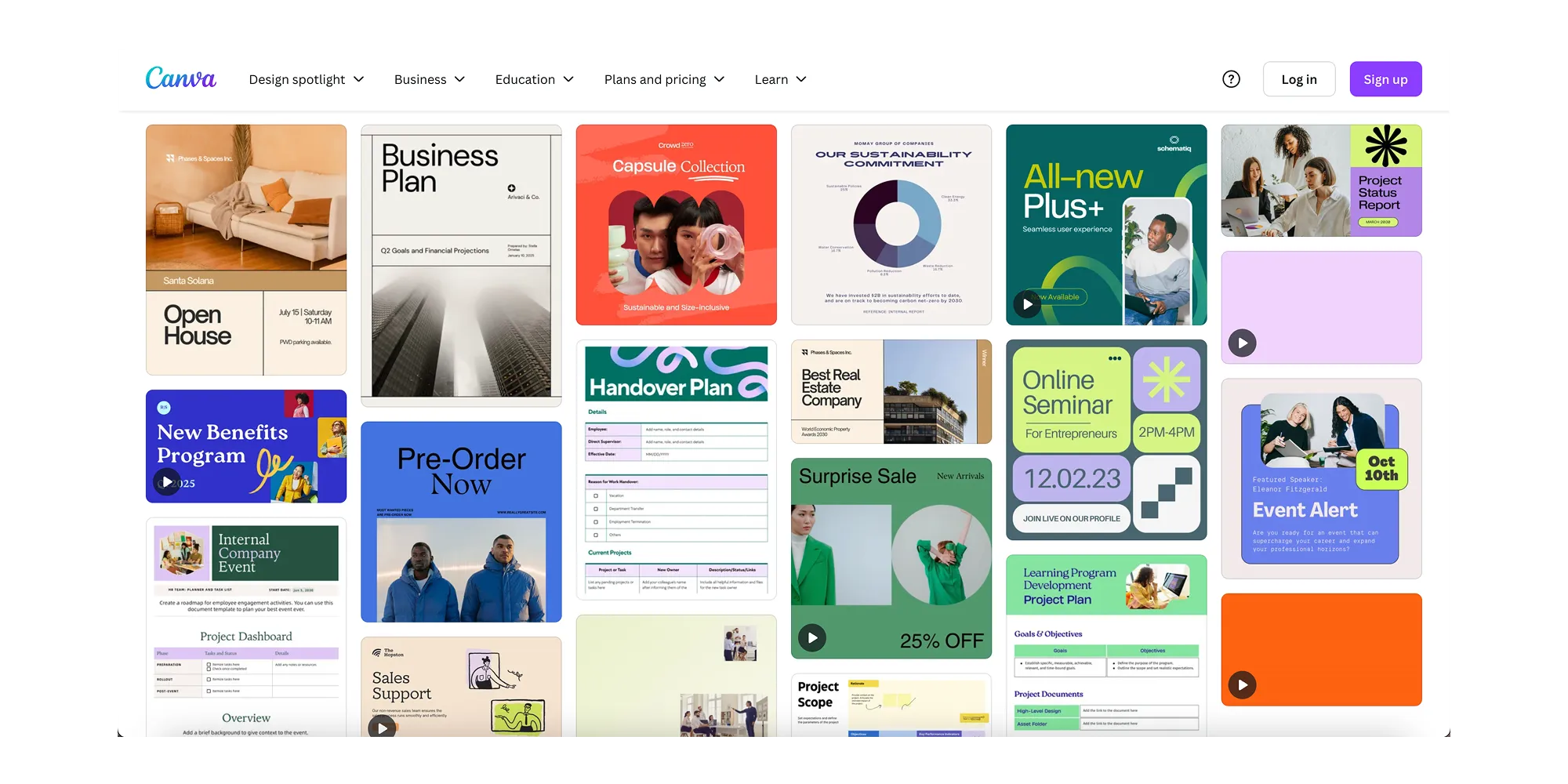 Screenshot featuring Canva templates