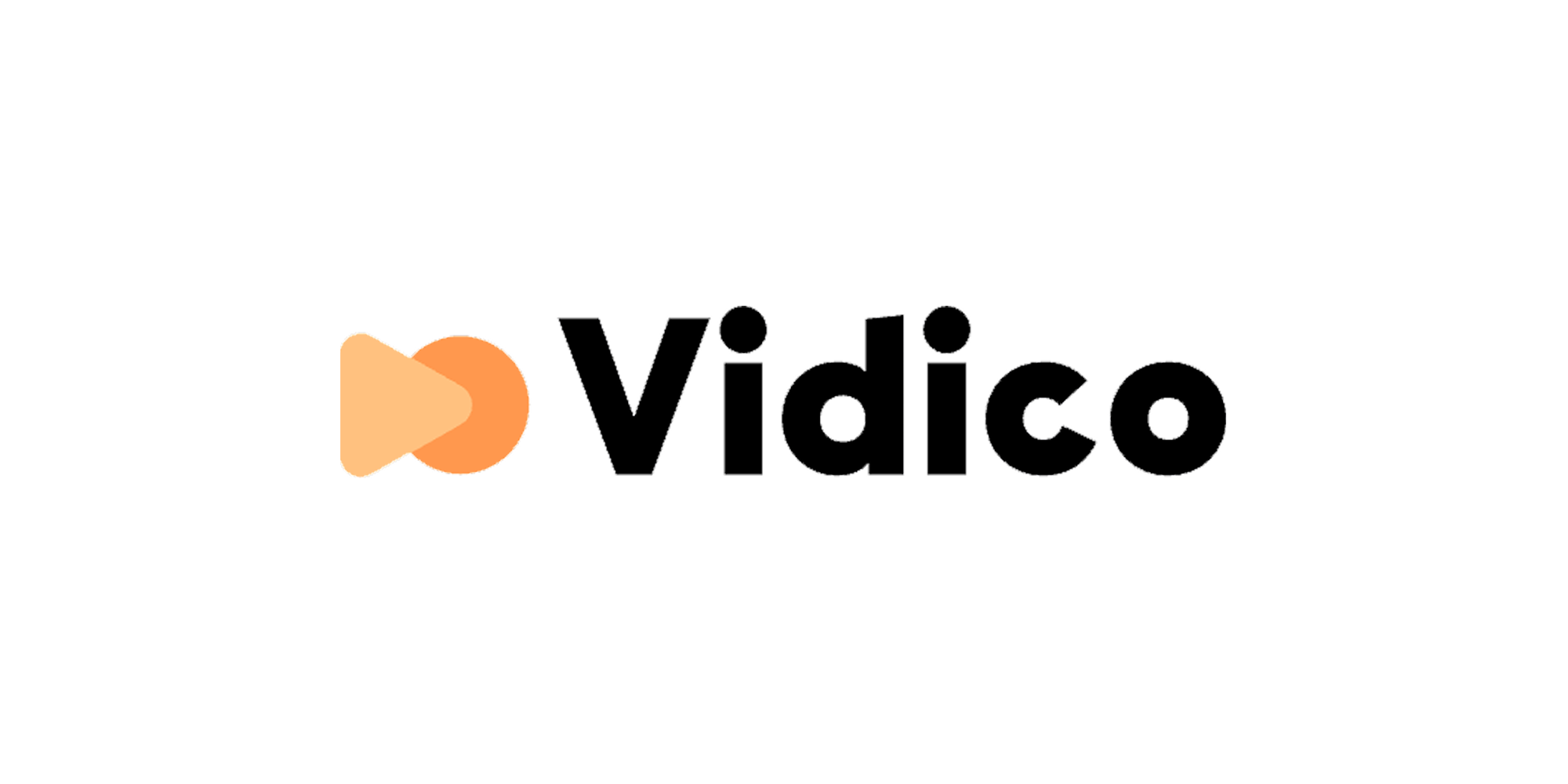 Vidico logo with bold black text and an orange play button overlapping a circle on the left, set on a white background.