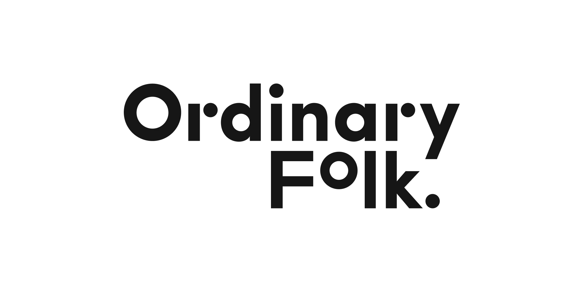 Ordinary Folk logo with bold black text in a modern, geometric font and a period at the end, on a white background