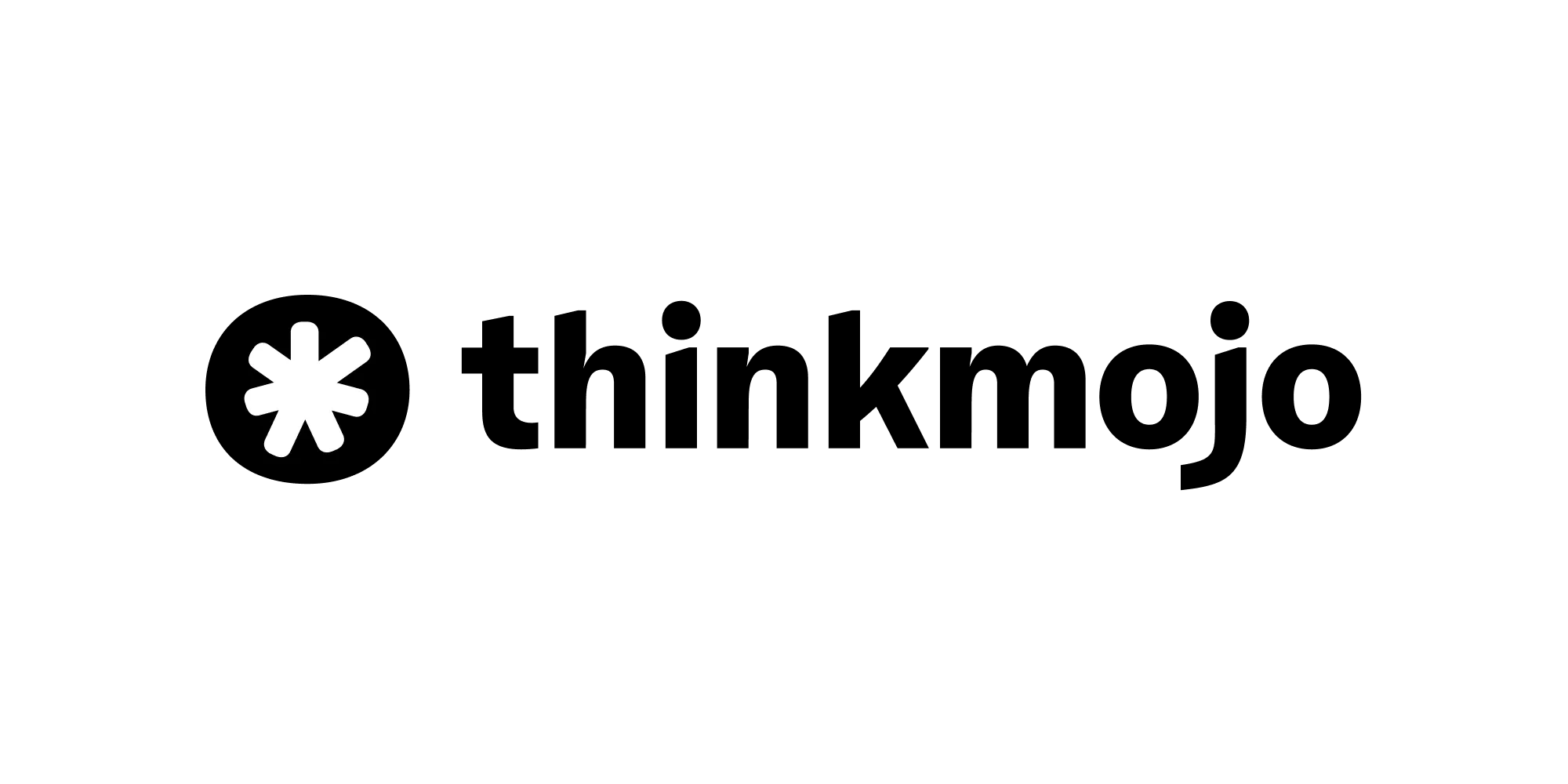 Thinkmojo logo with bold black text and a white asterisk symbol inside a black circle on the left, on a white background