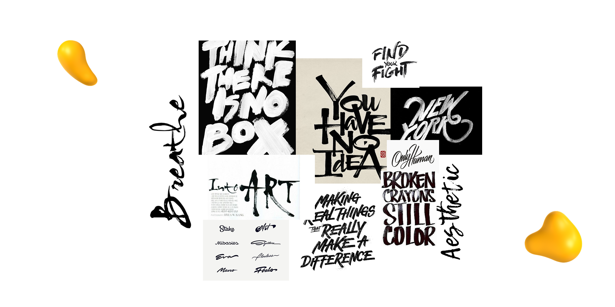Handwritten typography collage showcasing expressive brush lettering and marker-style scripts for a raw, artistic look