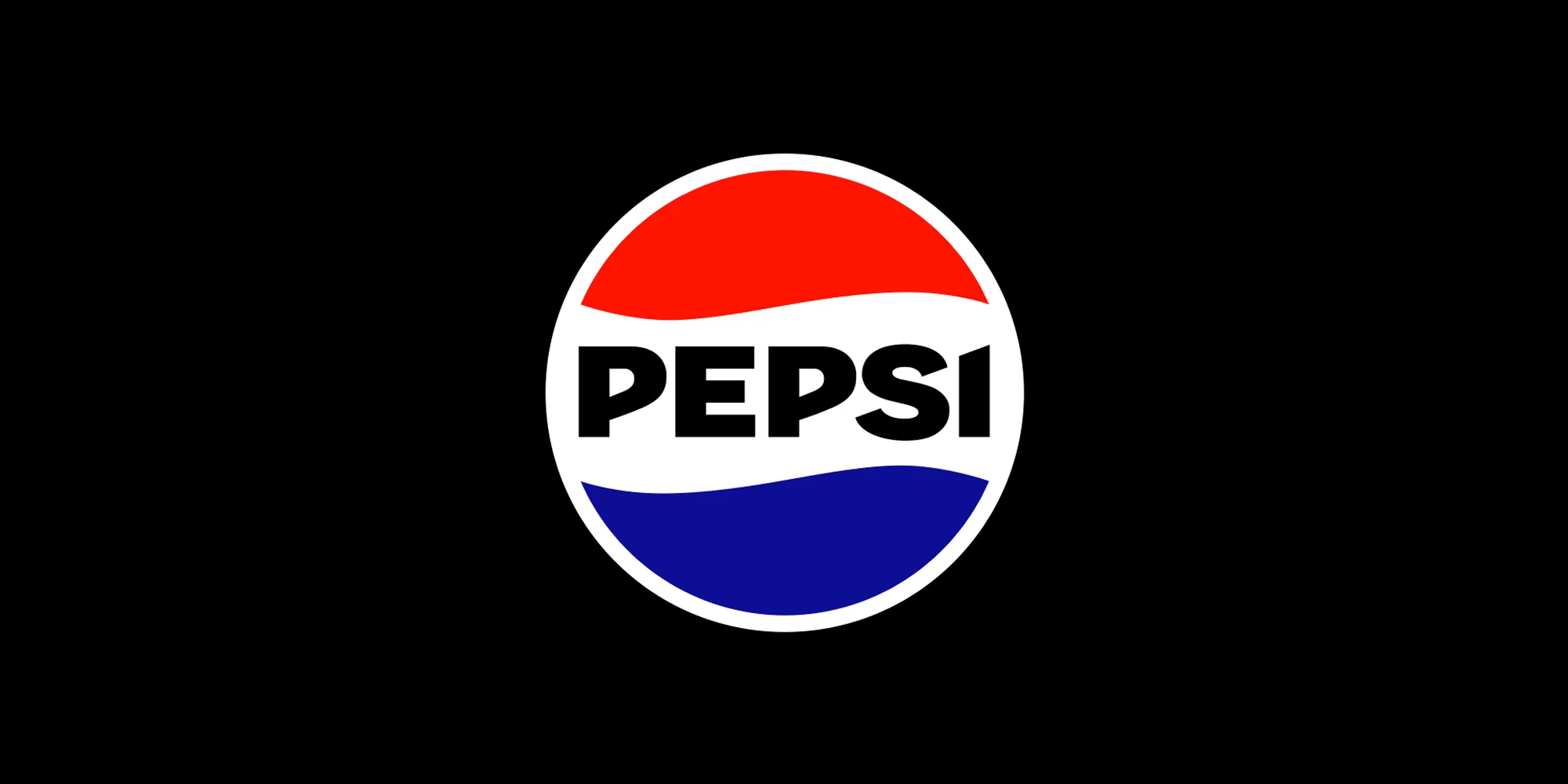 Classic Pepsi logo with red, white, and blue wave design and bold black text on a black background.