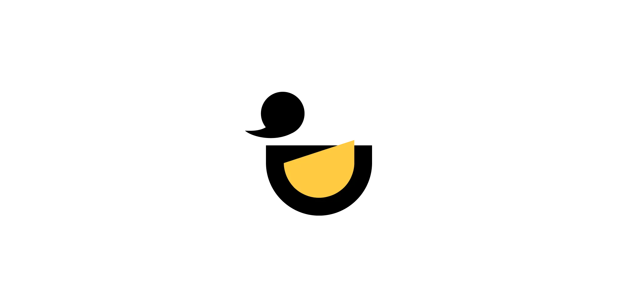 Duck Design agency logo with a black circle, yellow half-circle, and abstract duck-inspired shape.
