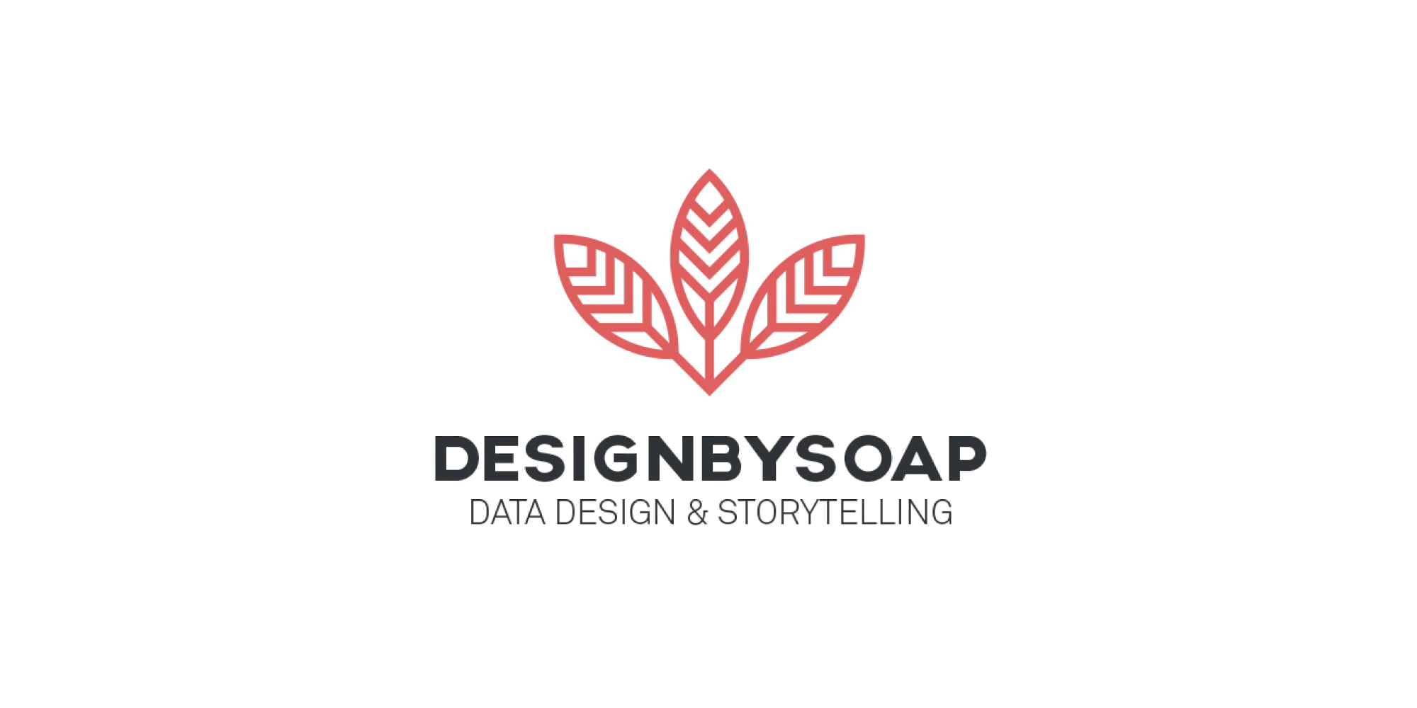 Designbysoap logo with red leaf symbol and tagline “Data Design & Storytelling.”