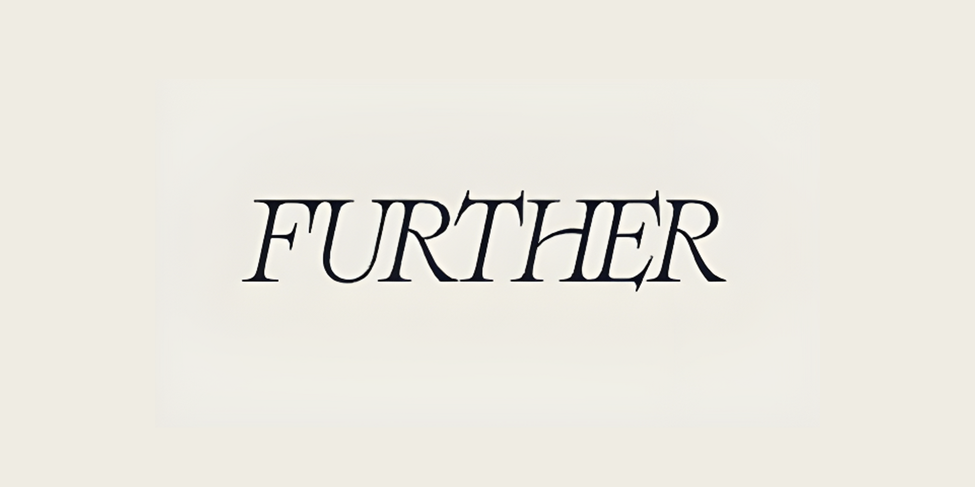 Further logo in serif black lettering on a beige background.