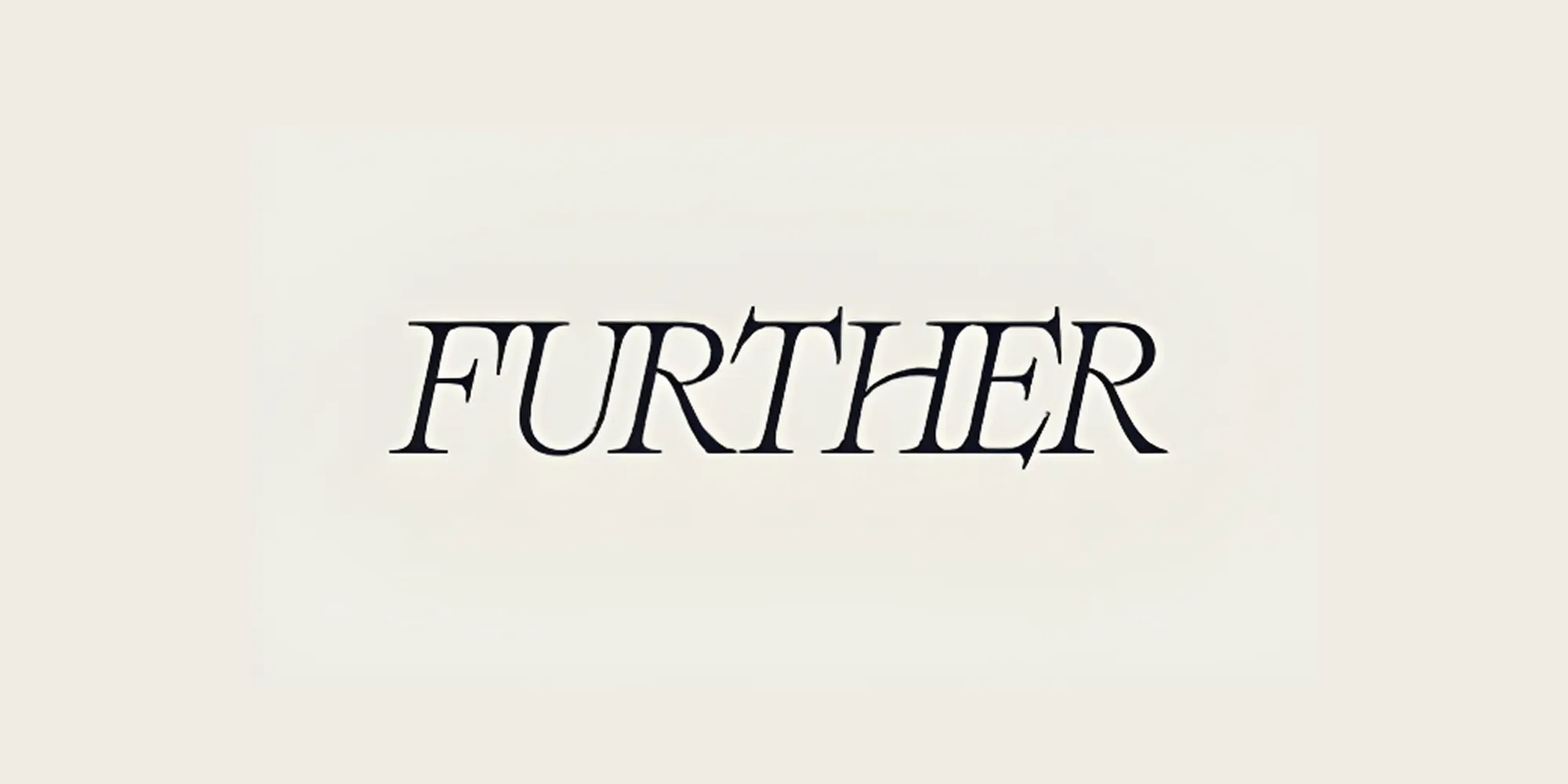 Further logo in serif black lettering on a beige background.