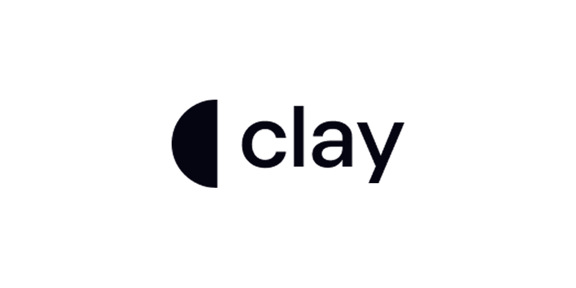 Clay logo in minimalist black text with a semi-circle icon.