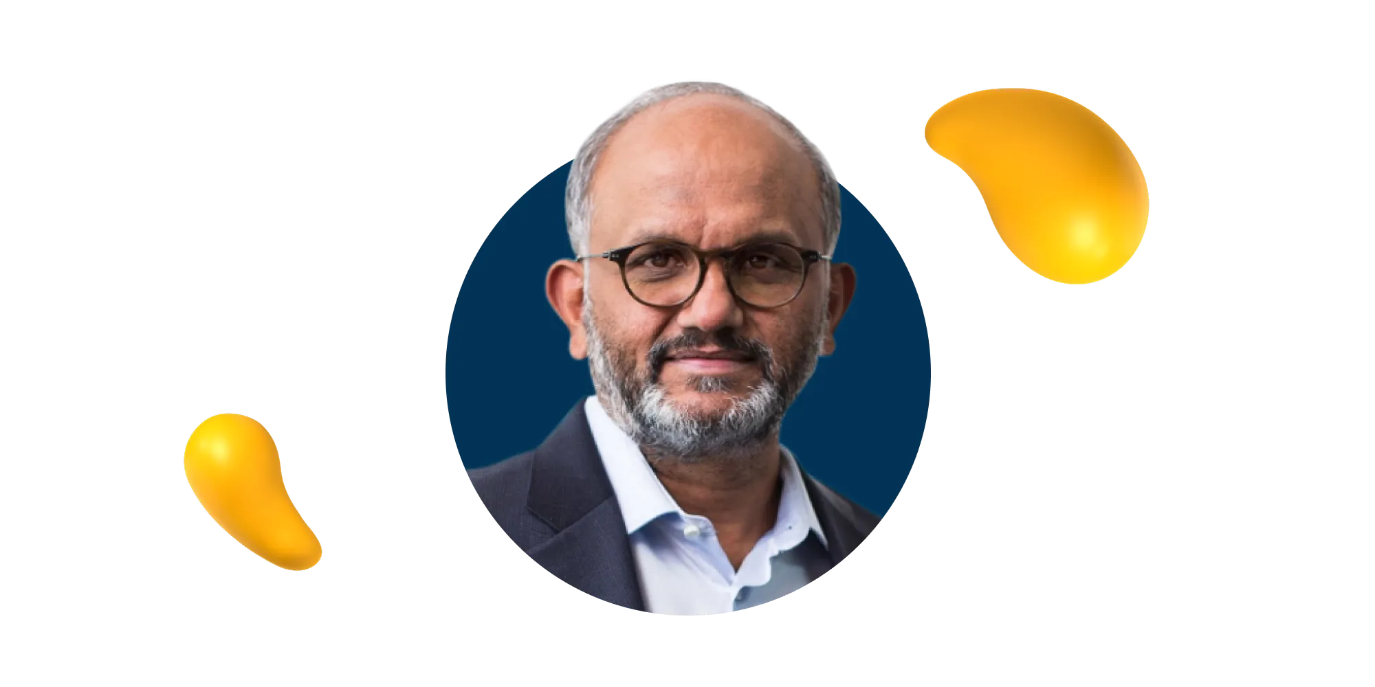 Portrait of Shantanu Narayen, Adobe MAX 2025 keynote speaker and Adobe CEO, against a dark background with yellow 3D shapes