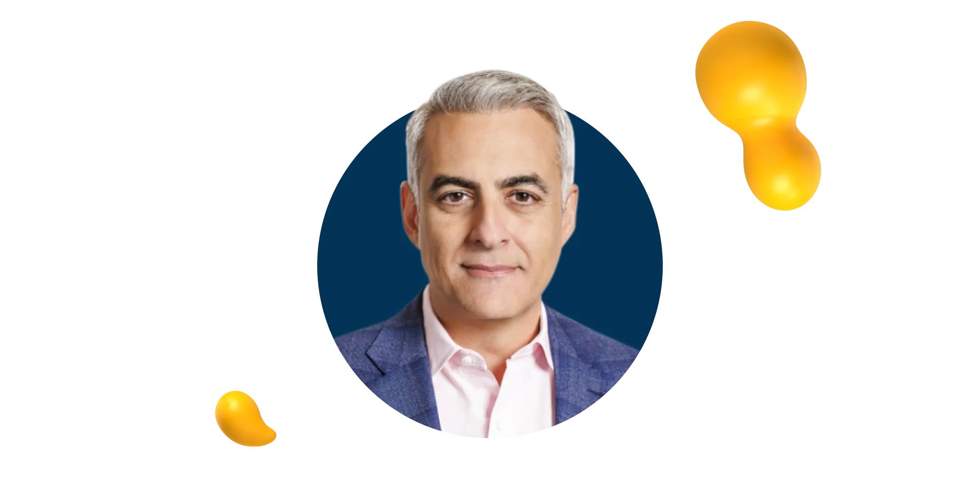 Portrait of David Wadhwani, Adobe MAX 2025 speaker and Adobe executive, against a dark background with yellow 3D shapes.